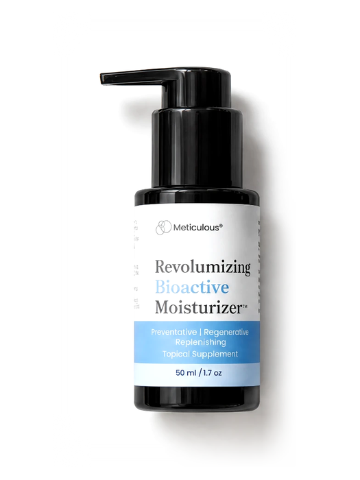 The Revolumizing Bioactive Moisturizer in a black pump bottle.